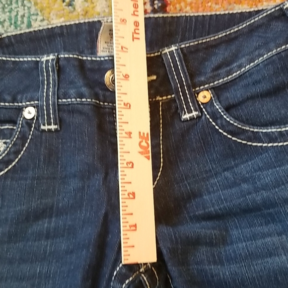 Y2k TRUE RELIGION Joey Dark Low FLARE HorseShoe Topstitched Bell IT Jeans 29 EUC - Picture 15 of 16